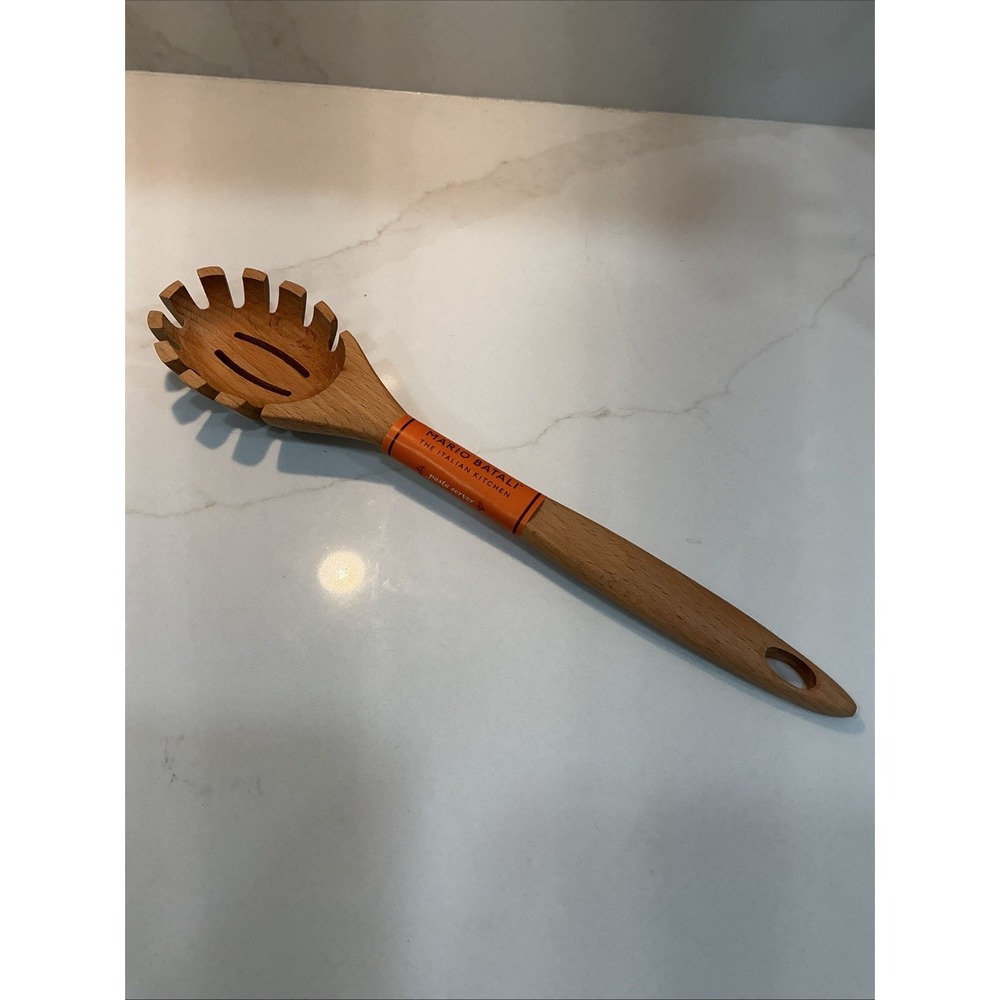 Mario Batali Italian Kitchen Wood Slotted Spoon Pasta Server New